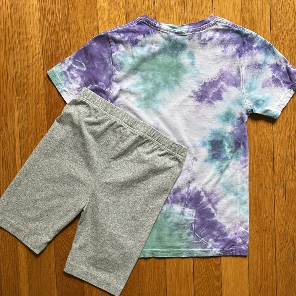 Girls 6X Summer Vacation Bundle Bike Shorts & Tie Dye Top Casual Camp Outfit